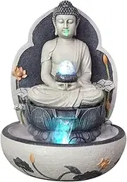 Indoor Tabletop Fountains 23.6 inch Tall Indoor/Outdoor Buddha Tabletop Water Fountain with LED Lights - Zen Tabletop Water Fountain for Home Office Decor Decoration Meditation Fountain