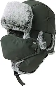 [Comhats] Men's Waterproof Aviator Hat Winter Warm Fur Hat Trapper Hat Fur Hat Winter Hat, A69265_Army Green, L/XL