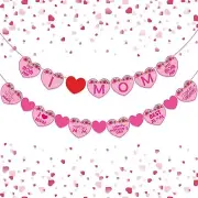 MISS FANTASY Pre-assembled I Love MOM Banner Pink Heart Banner Mother's Day