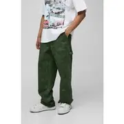 Mens Green Relaxed Fit Vintage Overdye Carpenter Trousers