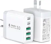 Risubo 50W USB C Fast Charger, 2-Pack 5 Ports Wall Charger, PD 20W Compact Charger Multi Power Adapter with AU Plug Compatible with iPhone 16/15/14/13/12,iPad and etc