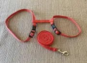 URKATZ Red Small Dog Cat Harness Black Buckle Adjustable 3/8” Wide w/ 48” Leash