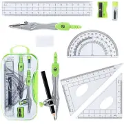 10 Pieces Math Geometry Kit Set with Shatterproof Storage Box, Student