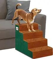 MOMOGEE Portable Pet Steps for Small Dogs & Cats - Soft Plush Stairs with Removable Washable Cover Non-Slip Dog Ladder for High Beds, Sofa, Couch - Ideal for Elderly/Injured Pets (Green, 4 Steps, 1)