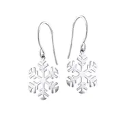 14K Yellow Gold Shiny Snow Flake Drop Earrings