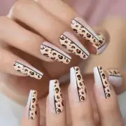 Nude Ombre French Press On Nails Extra Long Coffin Animal Print Fake Nails Set