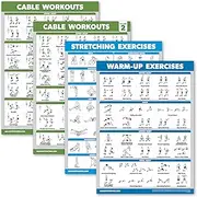 4 Pack - Cable Machine Workout Posters Volume 1 & 2 + Stretching Exercises + Warm Up Exercises