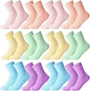 [Twistover] 12 Pairs Fuzzy Socks for Women Warm Fluffy Socks Bulk Winter Soft Sleep Slipper Socks for Home Outdoor Christmas, Multicolor, One Size
