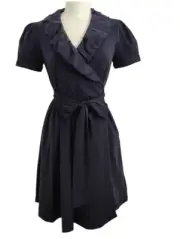 DVF Diane Von Furstenberg Bethania Wrap Dress 12 Blue Cap Bubble Collar New