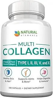 Multi Collagen Protein Capsules - 180 Collagen Capsules - Type I, II, III, V, X Collagen Pills - Proprietary Blend of Eggshell, Chicken, Wild Fish & Grass-Fed Beef Collagen Peptides - 2025mg per serv