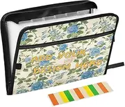 Custom Folder with Dividers 13 Pockets A4 Letter Size Customization File Storage Organizer with Zipper Closure for Classroom Home Office Travel Vintage Style Floral Pattern Blue Roses para
