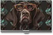 [VFMKT] Slim Metal Business Card Holder Portable Business Card Case Pocket Name Card Holder German Shorthaired Pointer In Glasses Wallet for Men Women Office Travel