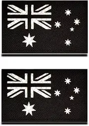 [Zcketo] 2 Pieces Reflective Australia Flag Patch Infrared IR Australian National Country Morale Badge Tactical Military Army Uniform Fastener Emblem for Team Backpack Hat Jacket Vest Biker Travel (Black)
