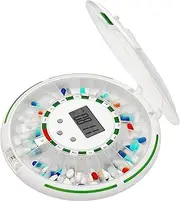 Automatic Pill Dispenser with 28-Day Electronic Medication Organizer, 6 Dosage Templates, Sound & Light Alerts & Key for Vitamins, Supplements & More (Frosted Lid)