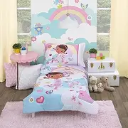 [Disney] Doc McStuffins - Cuddle Team Purple, White, & Blue 4Piece Toddler Bed Set - Comforter, Fitted Bottom Sheet, Flat Top Sheet, & Reversible Pillowcase, Lavender, Aqua, Pink, Yellow