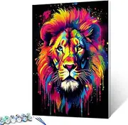 Tucocoo Lion Portrait Paint by Numbers Kits 16x20inch Canvas DIY Digital Oil Painting for Adults with Brushes and Acrylic Pigment-Colorful Graffiti Animal Picture for Home Decor Gifts (Without Frame)