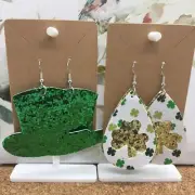 4 PC 3" Teardrop Double-Sided St Patrick’s Irish Leather Earring Set New 4266