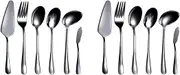 Binxind 12-Piece Serving Flatware Silverware Set, Serving Utensil Set,Include Cake Server, Slotted Serving Spoon Black