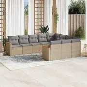 10 Piece Garden Sofa Set with Cushions Beige Poly Rattan Patio Bar Sets