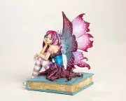 Artist Amy Brown 'Thinking of You' Magenta Book Faery Fairy 6" Statue Figurine