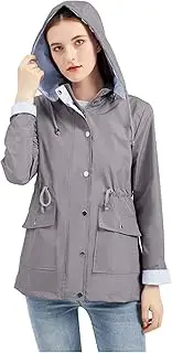 [WUANDIXFA] Jackets for Women Mid Long Snow Coat with Pocket Hiking Walking Lightweight Windbreaker Hooded Jackets