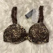 Natori 30B Bra Pure Luxe Push Up Underwire Animal Print Back Closure 727321 NEW