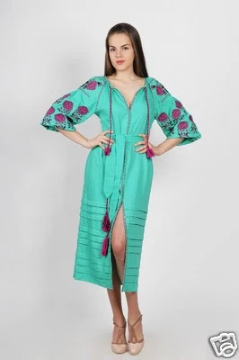 Ukrainian boho embroidered dress, folk style, bohemian vyshyvanka, 4 colours