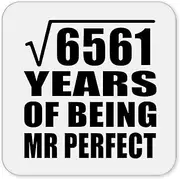 [Designsify] Gifts, 81st Anniversary Square Root of 6561 Years of Mr Perfect, Drink Coaster Mat Wipe-Clean Non-Slip Non-Skid Cork Back, for Birthday Mom Dad Parents Fathers Mothers Day Party