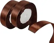 2 Roll Satin Ribbon 20mm×22m/Roll, Double Sided Solid Colors Fabric Satin Ribbon for Gift Wrapping, Crafting, Balloons, Hair Bows, Valentine, Presents Bouquets, Floral Wedding, Cake Decoration (Brown)