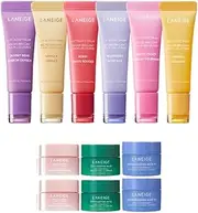 All 6 FlavoursLip Glowy Balm Set 10g X 6EA (Gummy Bear, Vanilla, Berry, Blueberry, Sweet Candy, Mango) with 2X Travel Size of Mini Boucy & Firm 10ml + Cica 10ml + Water Sleeping Mask 15ml. Korean Beauty Promotion Set for Laneige.