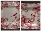 222 FIFTH 8 pc CHRISTMAS LANE DINNER SALAD PLATES SQUARE Toile Poinsettia Bird