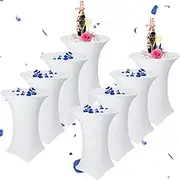 Tegeme 8 Packs 32 x 43 Inch Cocktail Spandex Table Covers Highboy Top Round Cocktail Tablecloth Stretch Square Fitted Tablecloth for Table Wedding Pub Bar Banquet Party(White)