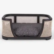 Nujiao Natural Oak Wood Wicker Frame Charcoal Cushion Pet Bed For Cats And Dogs