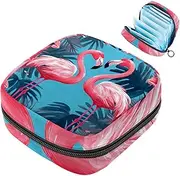 Period Bag,Sanitary Napkin Storage Bag,Flamingo Tropical Leaves,Tampon Bag for Purse