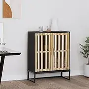 Black Sideboard Cabinet with Iron Legs, 60x30x75 cm - Engineered Wood Storage Cabinet with Shelves, Wooden Doors, Stable Iron Legs for Home, Office, or Closet Organization