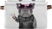 Funny French Bulldog White Closet Storage Basket, Decorative Rectangle Nursery Organizer Bin, Set of 2