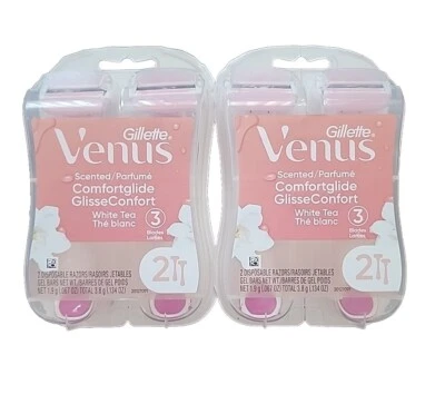 2x Gillette Venus Comfortglide 3 Blade Disposable Razor, White Tea