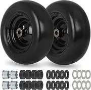 11x4.00-5” Flat Free Lawn Mower Tire and Wheel with 3/4" or 5/8" Bushings, 3.4"-4"-4.5"-5" Centered Hub, Smooth Tread Tire for Zero Turn Mowers, 2 Pcs
