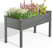 Costway Raised Garden Bed, Elevated Planter Box with Legs, Drain Holes, Wood Planter Raised Beds for Vegetables Flower Herb, Standing Plant Grow Container for Backyard Patio (Gray)