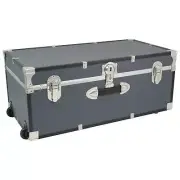 Storage Chest Trunk Footlocker with Wheels Lock Gray Luggage Collegiate Dorm