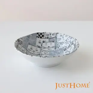 【Just Home】日本製滿版貓陶瓷6.5吋淺缽(日本製 湯碗 湯盤 碗)