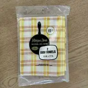 Vintage Spring Mills Morgan Jones Cotton Dish Towels Yellow Tan Plaid NOS