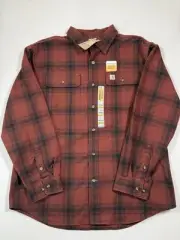 Carhartt Flannel Shirt Mens Large Red Plaid Original Fit Heavyweight Logo NWT