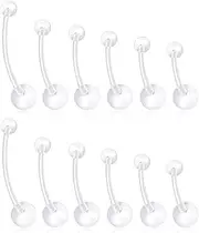 [Ormromra] 12PCS Pregnancy Belly Bar, 10-32mm Belly Button Bars, Flexible Maternity Belly Bar, Acrylic Belly Button Piercing Balls, Plastic Replacement Belly Bar, Clear Long Belly Bar, 10mm, 12mm, 14mm,