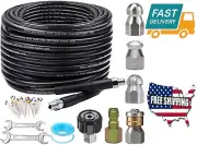 100FT Outdoor Garden Sewer Jetter Kit Drain Cleaner Hose Sewer Spanner Corsage