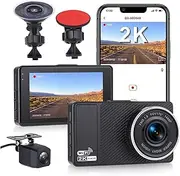 Bewinner Dash Cam Front and Rear (2K+1080P), 3 Inch Screen APP Control WiFi Dashcam, Car Camera with Sensor / 170° Wide Angle/Night Vision/Loop Recording for Auto