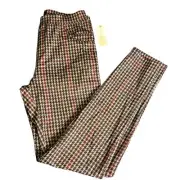 Anthropologie Sanctuary Red Plaid Houndstooth Skinny Pants Womens Medium NWT*