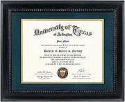 GMFrames 8.5x11 Diploma Degree Frame with Navy Mat or Display 11x14 Certificates without Mat,Solid Wood,Black Finish with Intricate Black Rope Detail,UV Protection Acrylic