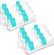 Belle Vous Acrylic Stand Business Card Holder (Pack of 2) – Holds up to 320 Cards – 4-Tier Clear Acrylic Desk Organiser – 8 Compartments Card Stand for Office Desk & Work Surfaces
