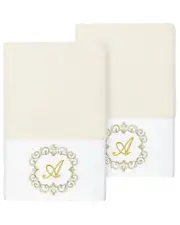 Linum Home Textiles Set of Two 100% Turkish Cotton Monogram Embellished Hand Towels
